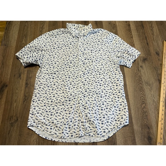 Old Navy Other - Old Navy Button Down Shirt Mens Large White Blue Scuba Shark Sea Life Excellent